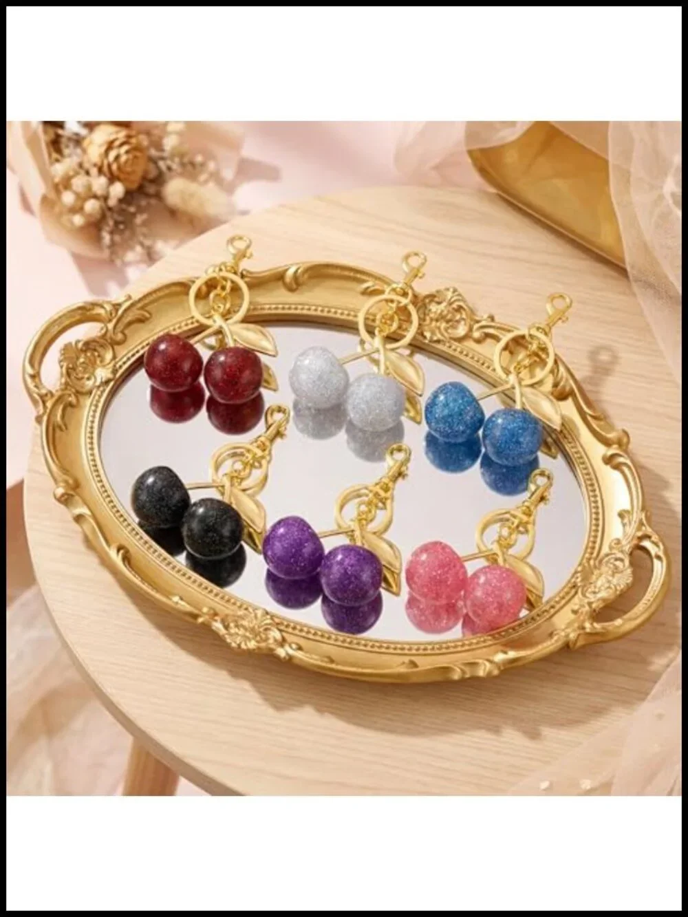Glitter Cherry Keychain Set Bling Bag Charm for Women Handbag Accessories Resin